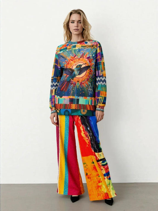 Esplanade Abstract and Colorblock Striped Eco-Poly Wide Leg Pants