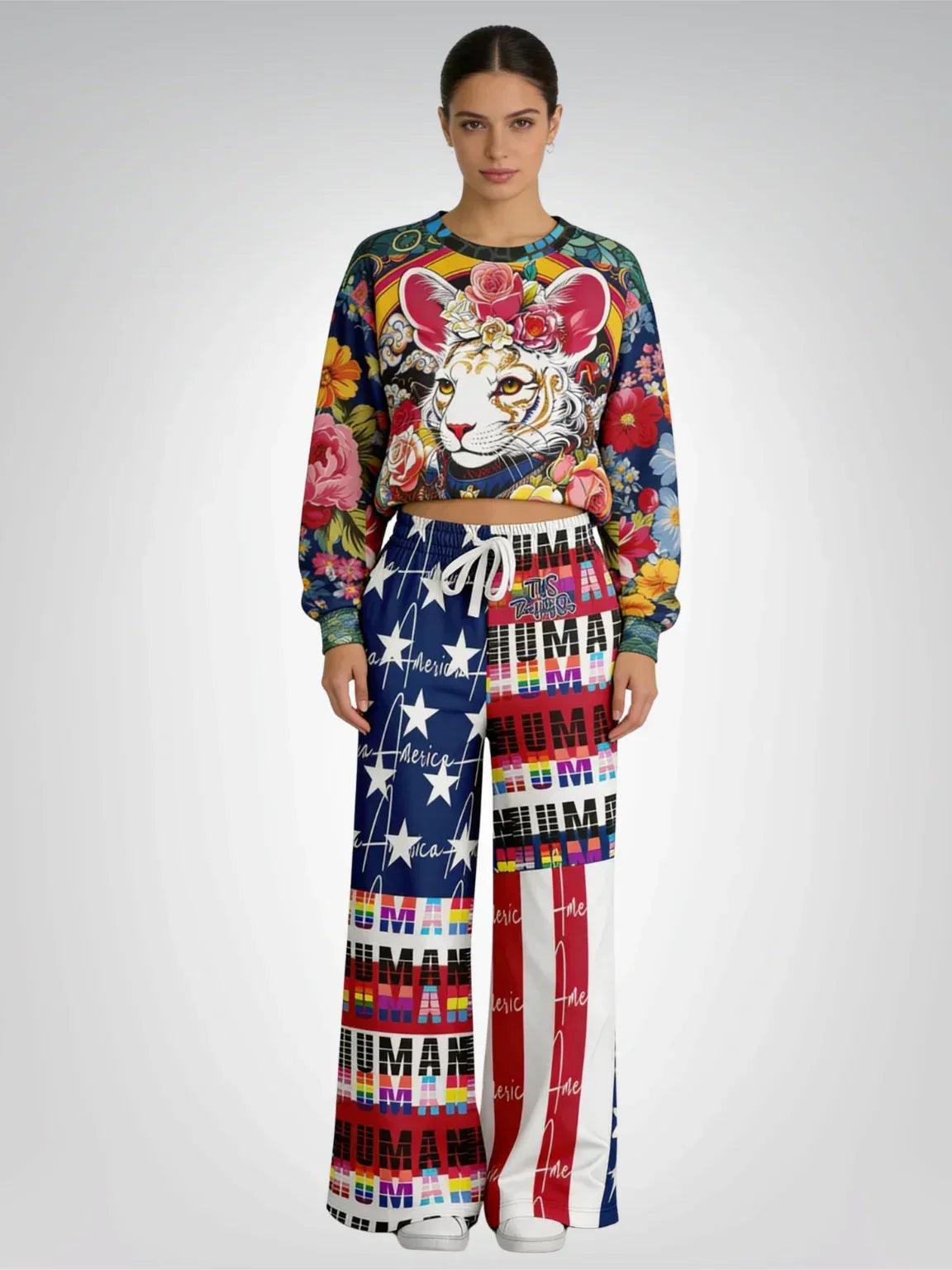 Emperor Cat in Rose Floral Cropped Sweatshirt (Gold Label)