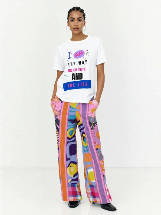 Mercury Retrograde Floral Plaid Eco-Poly Wide Leg Pants