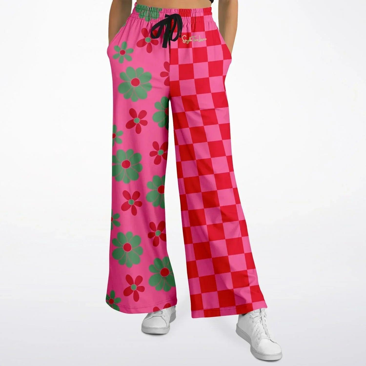 I Like Candy Checkers & Flowers Eco-Poly Wide Leg Pants