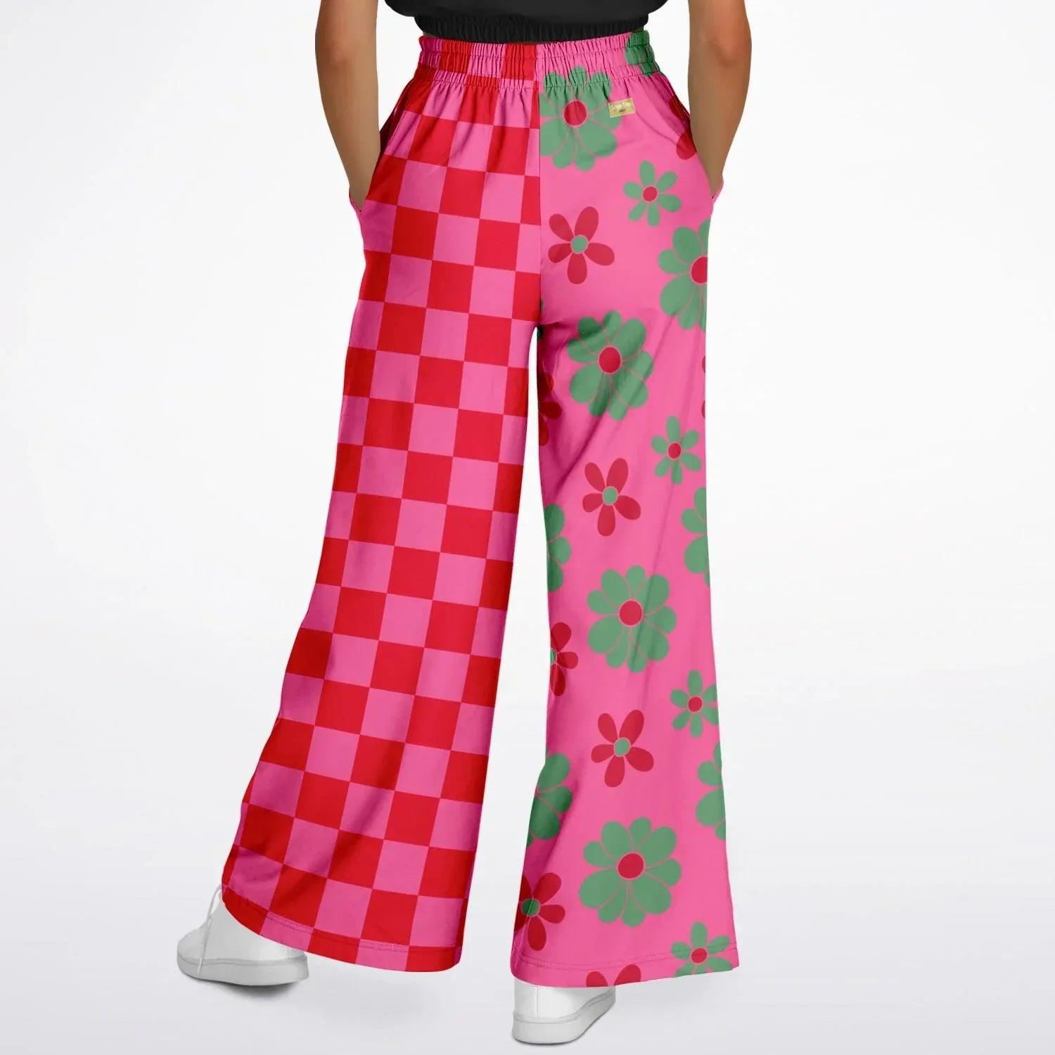 I Like Candy Checkers & Flowers Eco-Poly Wide Leg Pants