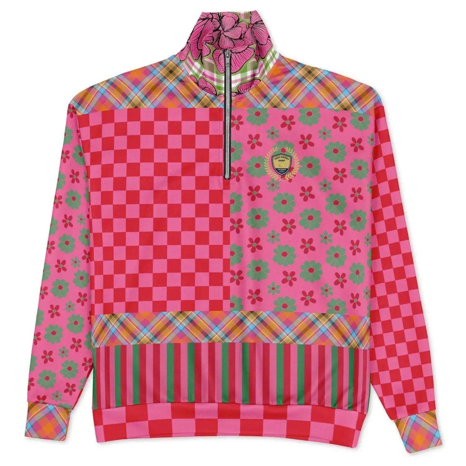 I Like Candy in Checkers & Flowers Heavyweight Oversized Quarter Zip Sweatshirt
