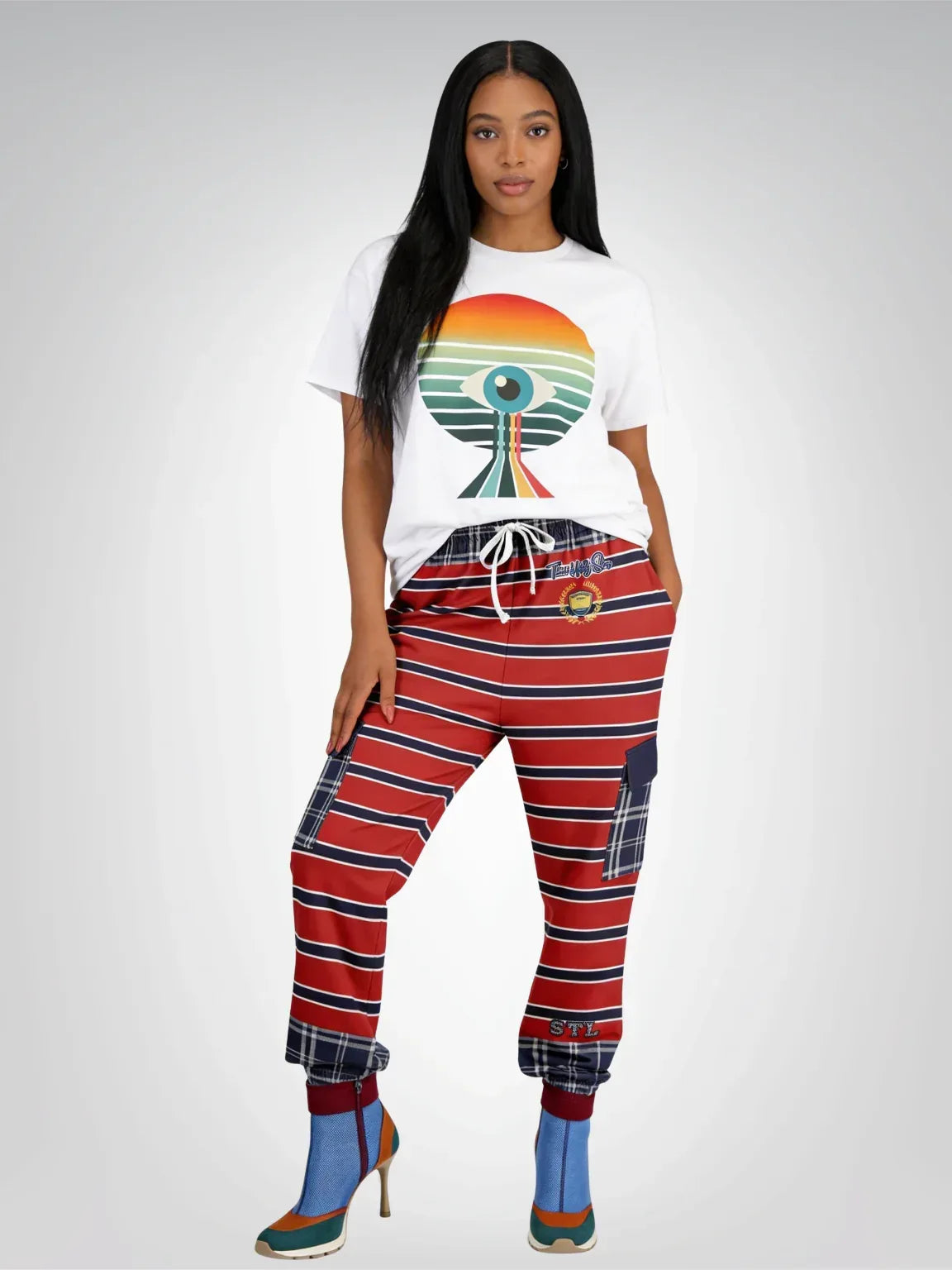 Let Freedom Ring Red Rugby Stripe Eco-Poly Cargo Joggers