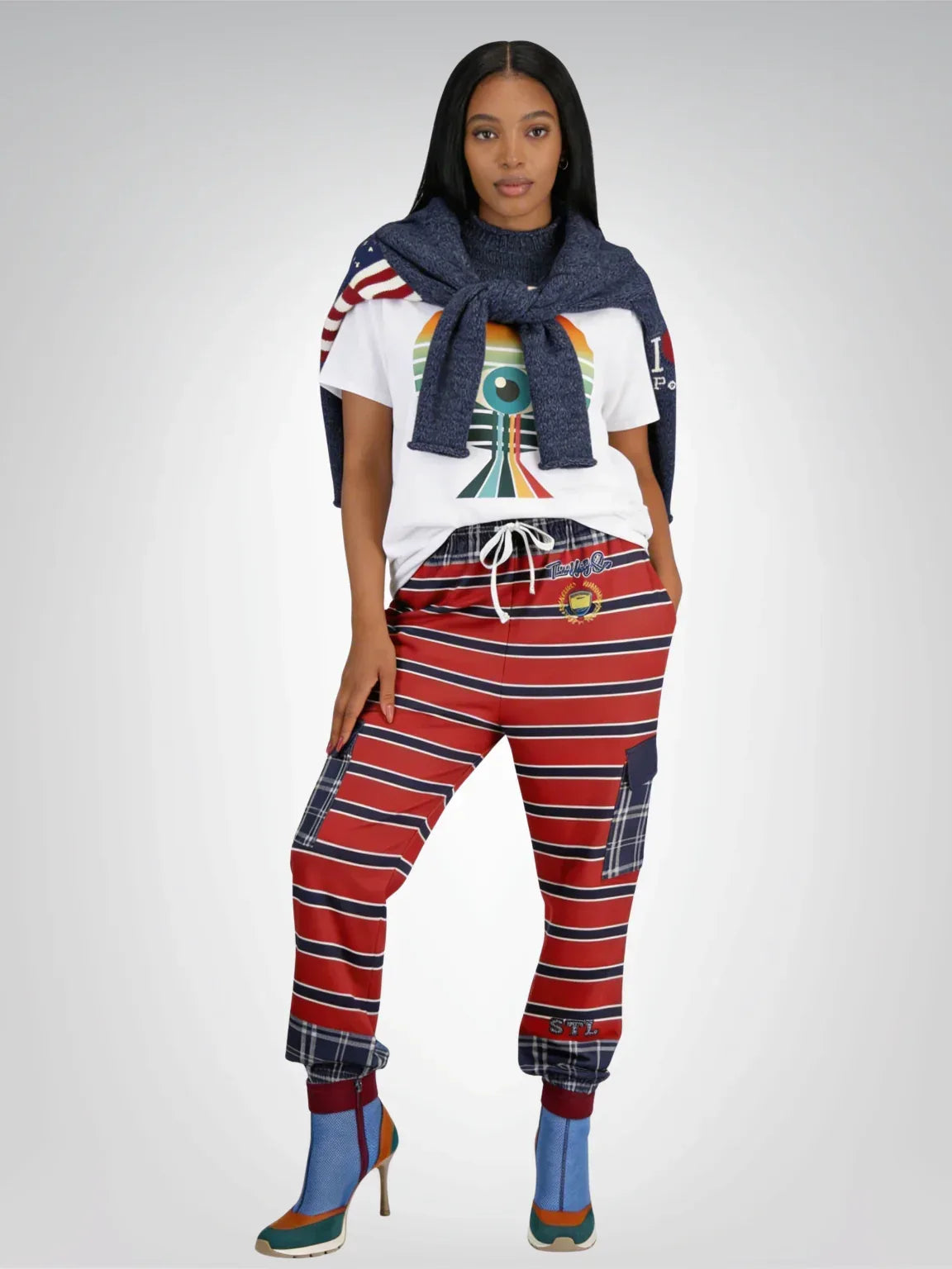 Let Freedom Ring Red Rugby Stripe Eco-Poly Cargo Joggers