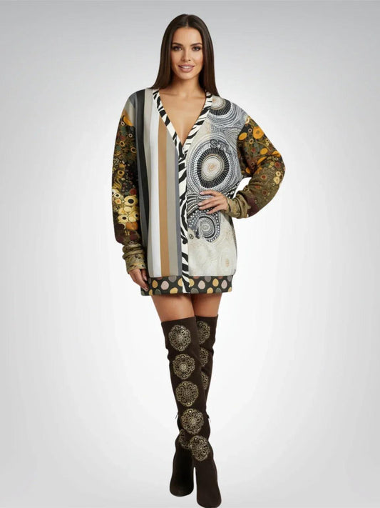 I'm Feeling Brown Aboriginal Swirl Patchwork Heavyweight Unisex Cardigan