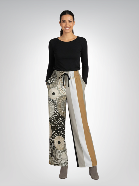 I'm Feeling Brown Aboriginal Swirl Eco-Poly Wide Leg Pants
