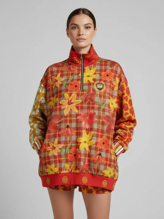 Imperial Blossom in Peonies Heavyweight Oversized Quarter Zip Sweatshirt