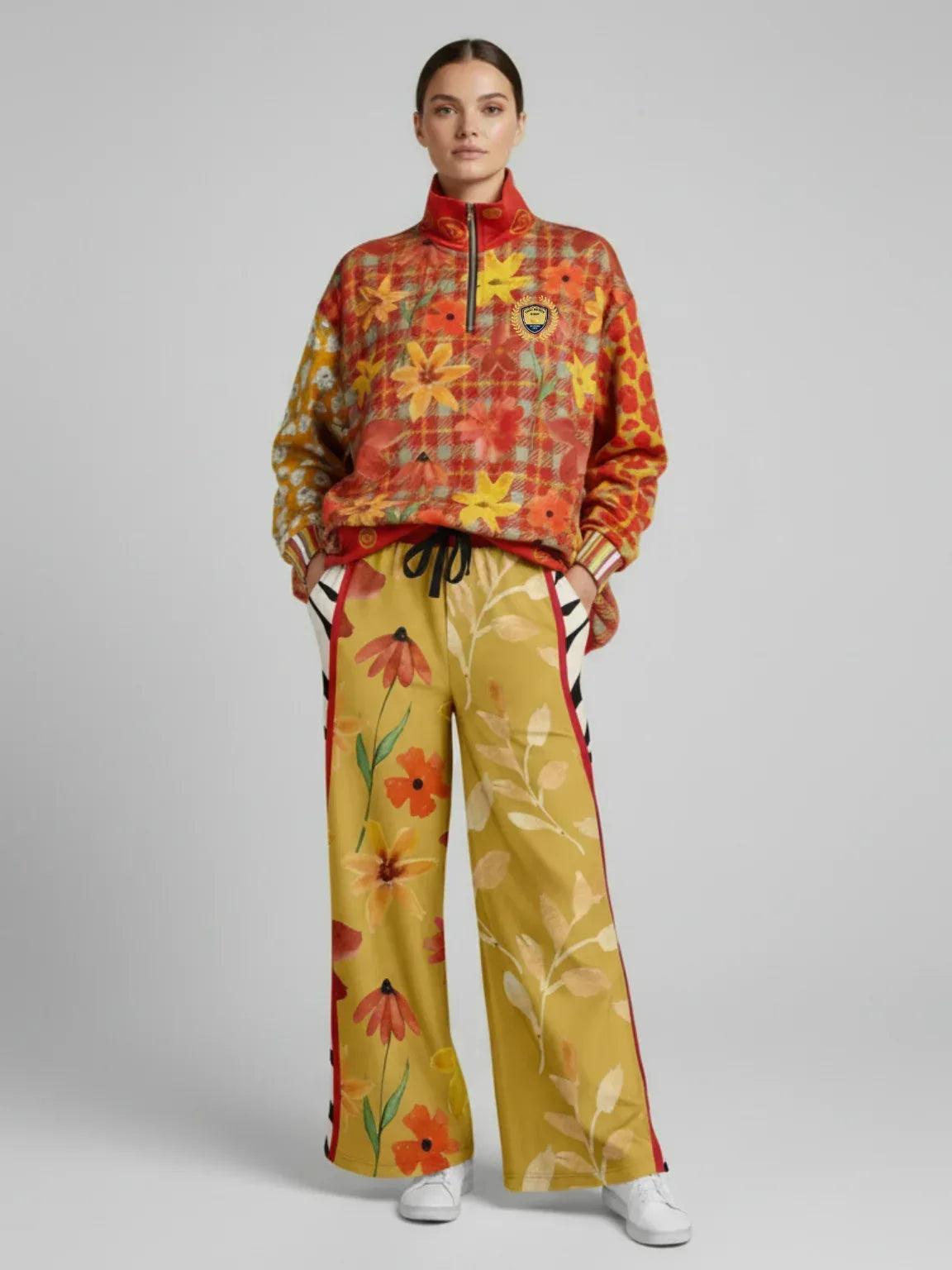 My Hippie Island Floral Heavyweight Oversized Quarter Zip Sweatshirt