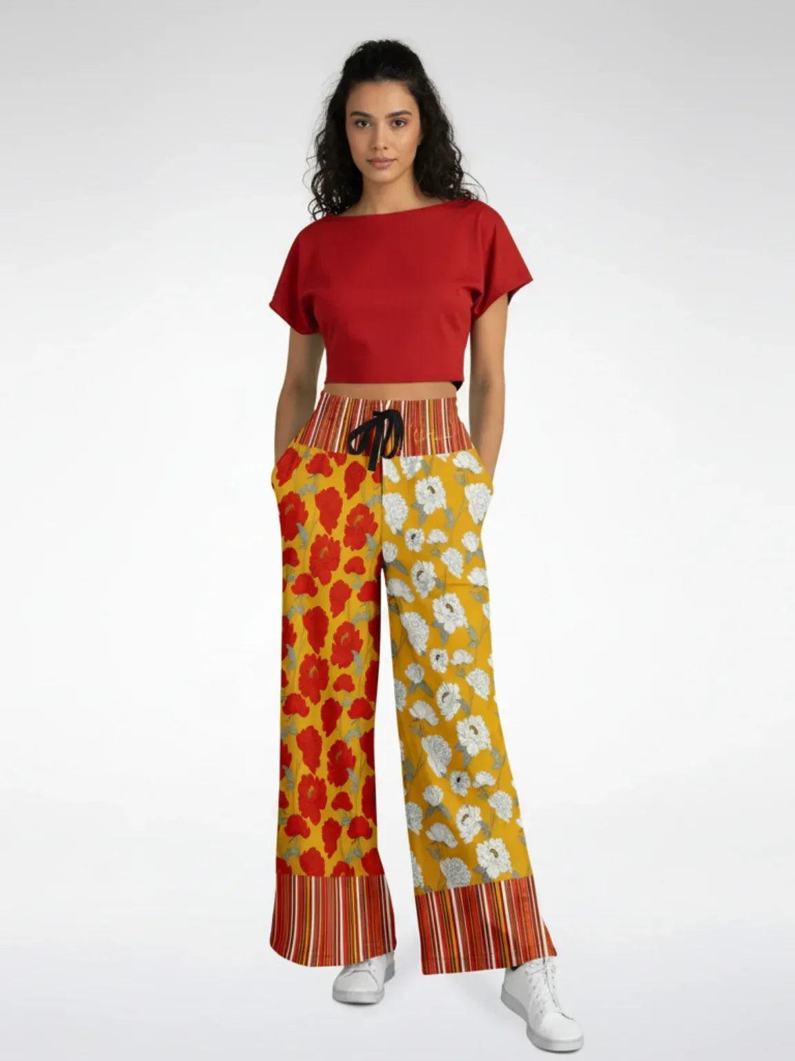 Imperial Blossom in Peonies Eco-Poly Wide Leg Pants
