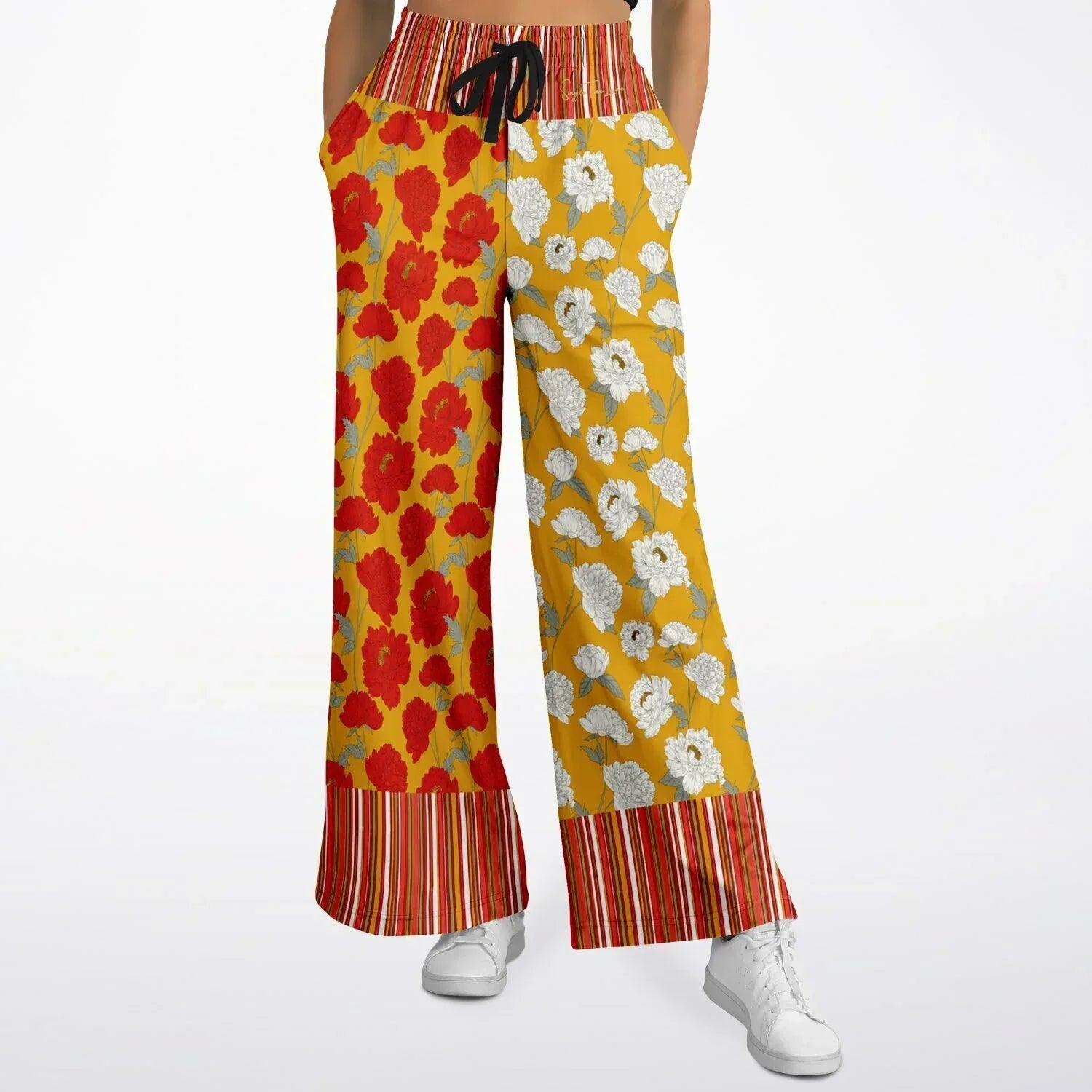 Imperial Blossom in Peonies Eco-Poly Wide Leg Pants