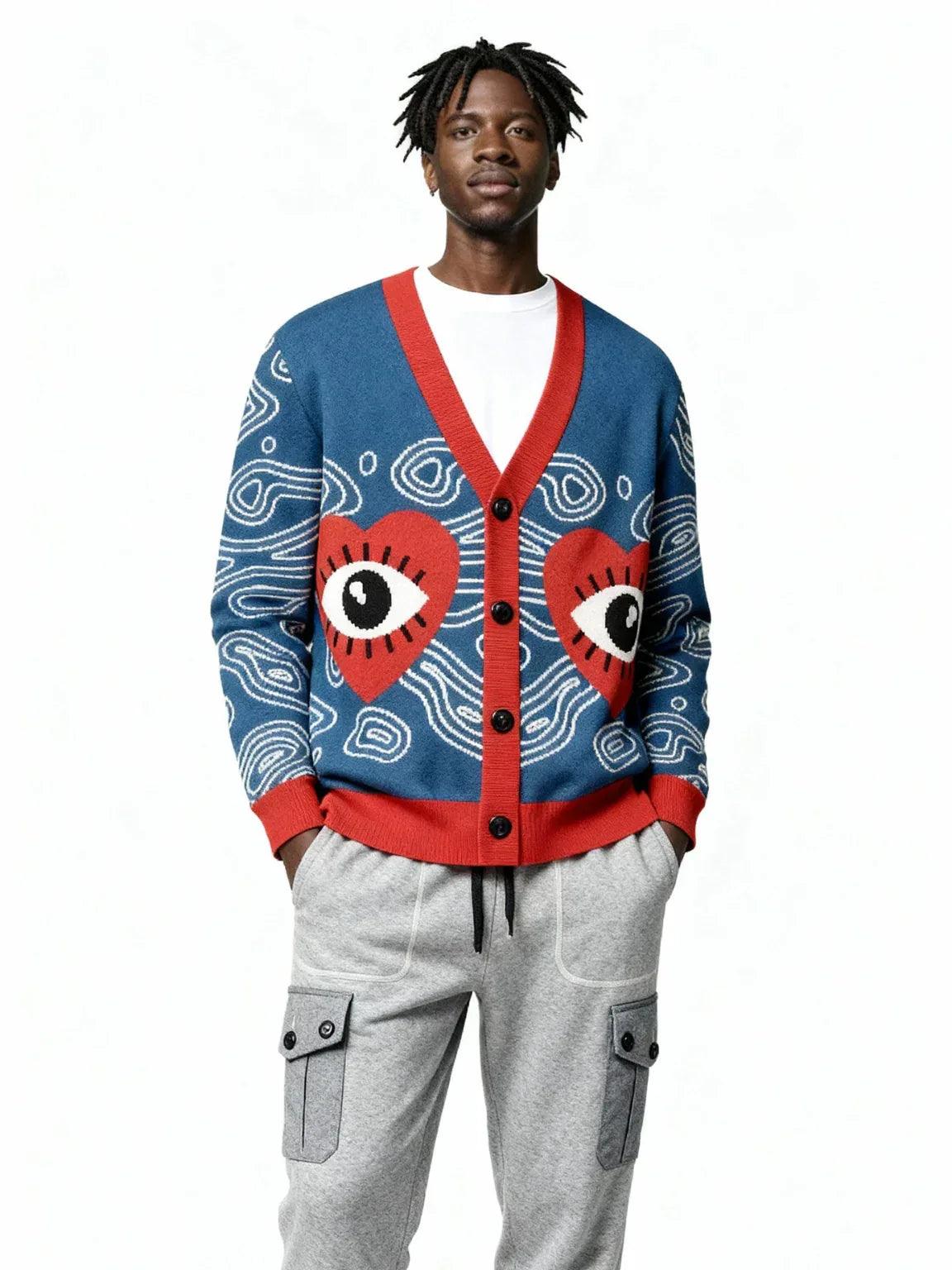 In The Blink of an Eye in Blue Knitted Cardigan