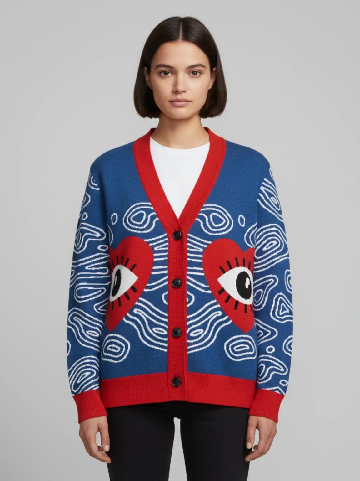 In The Blink of an Eye in Blue Knitted Cardigan