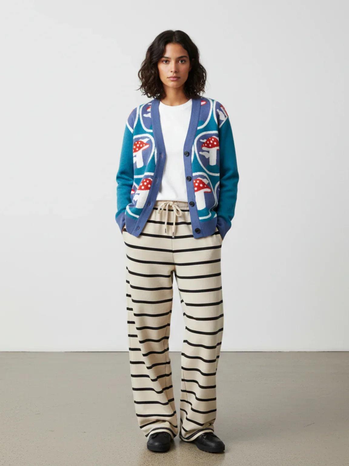 In the Sky with Mushrooms in Blue Knitted Cardigan