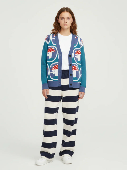 In the Sky with Mushrooms in Blue Knitted Cardigan