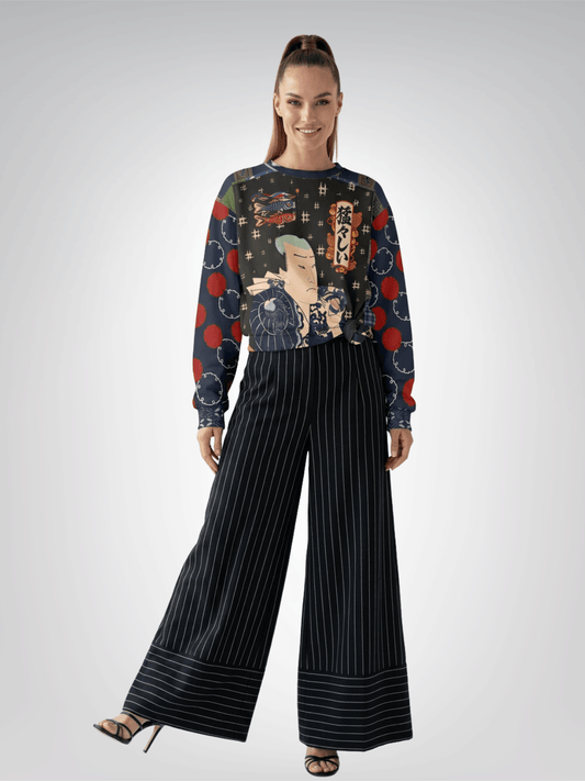 Indigo Edo Kabuki Black Warrior in Kanji - Be Fierce Unisex Sweatshirt (Gold Label)