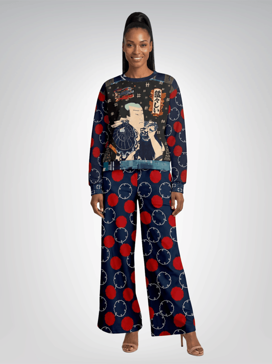 Indigo Edo Kabuki Black Warrior in Kanji - Be Fierce Cropped Sweatshirt (Gold Label)