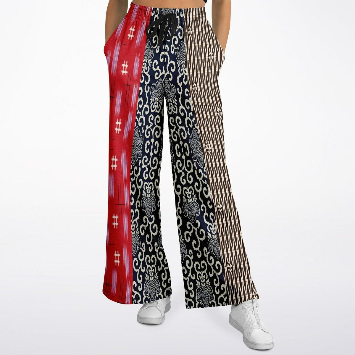 Indigo Edo Kabuki Patchwork Stripe Eco-Poly Wide Leg Pants