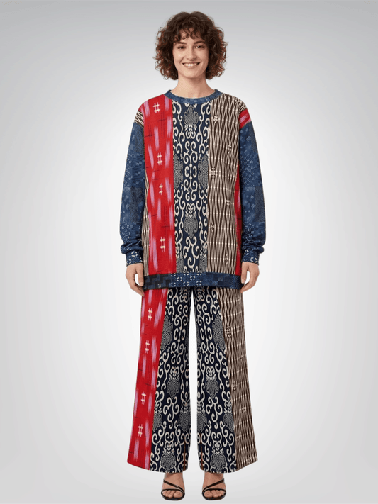 Indigo Edo Kabuki Patchwork Unisex Sweatshirt (Gold Label)