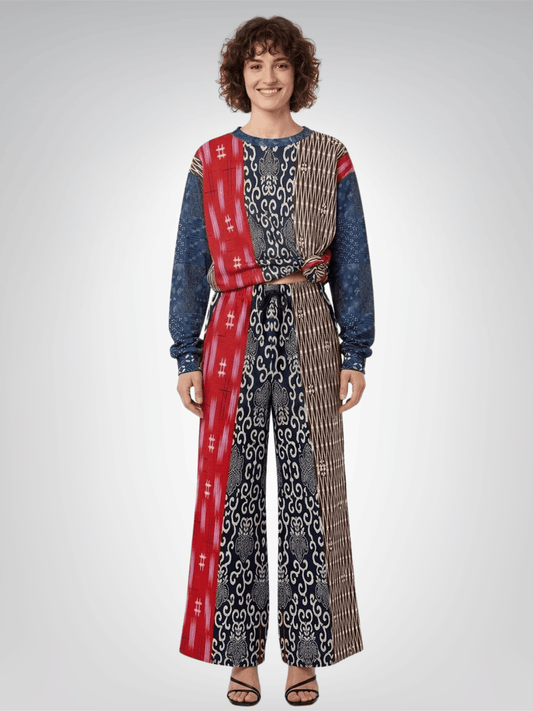 Indigo Edo Kabuki Patchwork Stripe Eco-Poly Wide Leg Pants