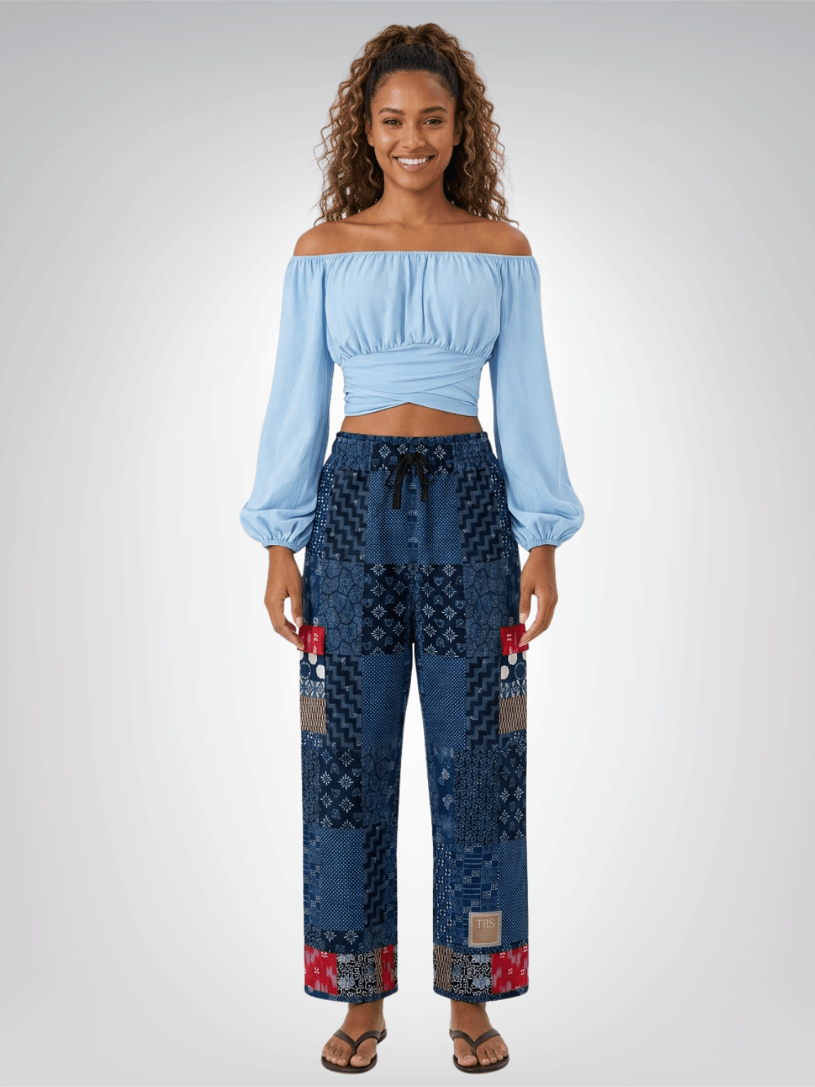 Indigo Edo Kabuki Warrior Patchwork Cargo Pants