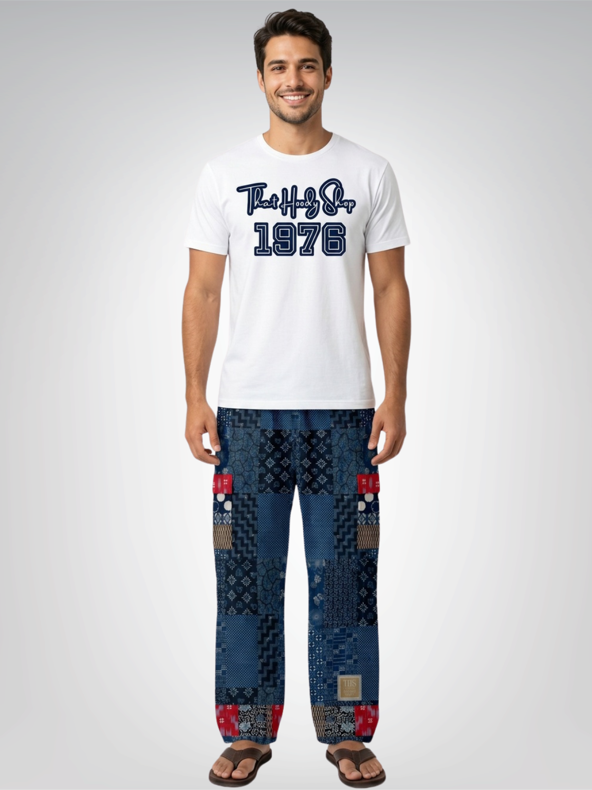Indigo Edo Kabuki Warrior Patchwork Cargo Pants