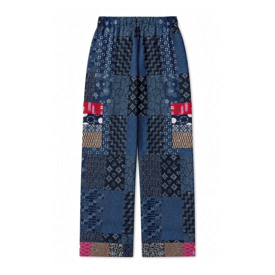 Indigo Edo Kabuki Warrior Patchwork Cargo Pants