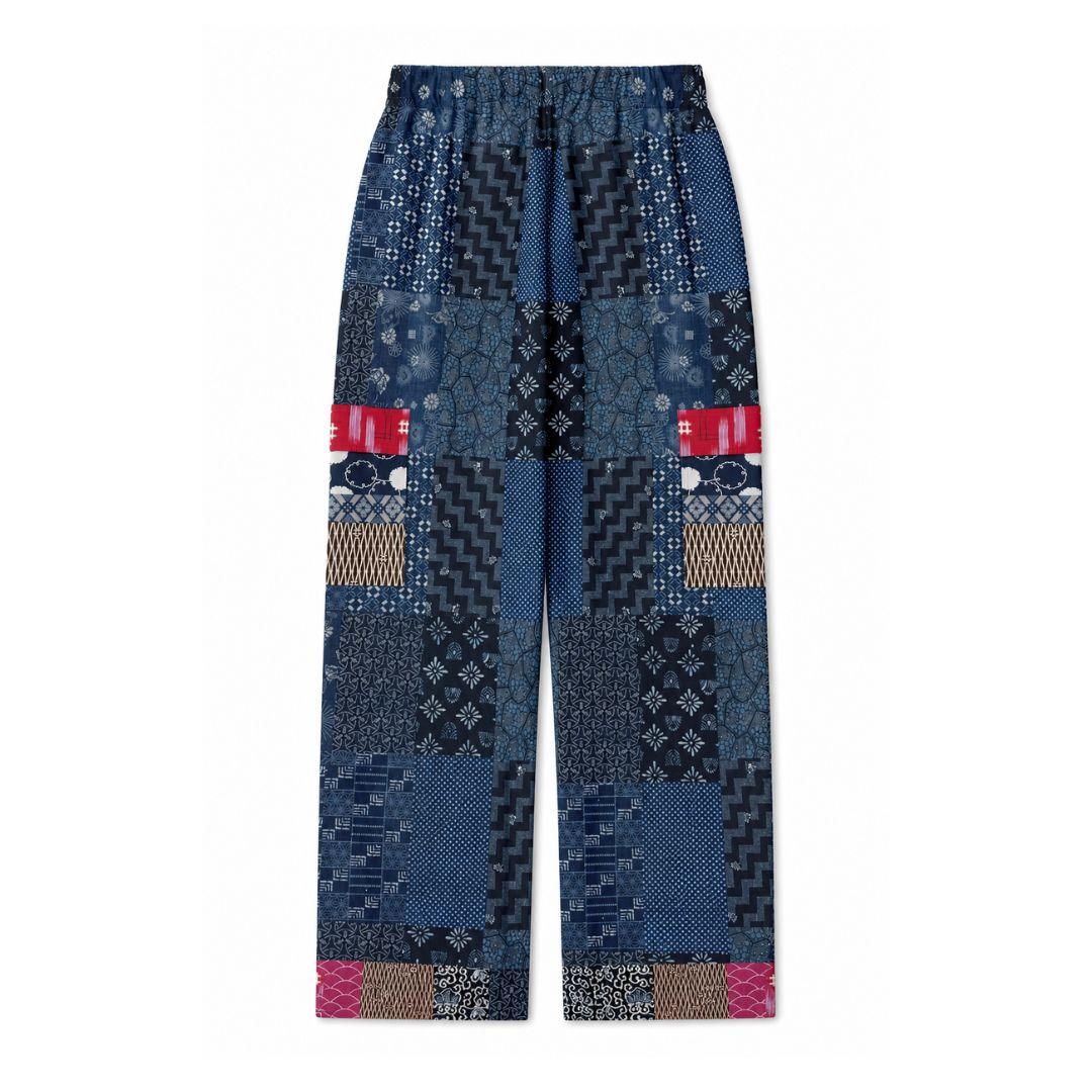 Indigo Edo Kabuki Warrior Patchwork Cargo Pants