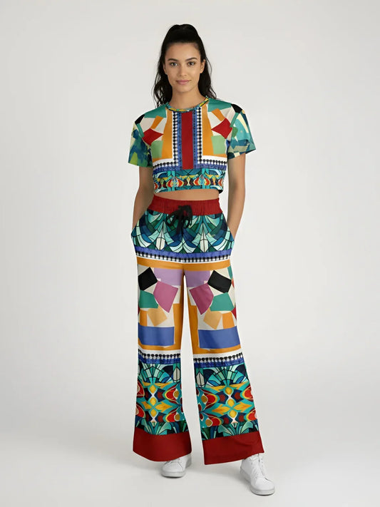 Interior Salon with Forget-Me-Nots - Matisse - in Full Glory Eco-Poly Short Sleeve Cropped Pullover