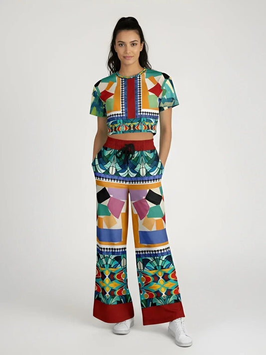 Interior Salon with Forget-Me-Nots - Matisse - in Full Glory Eco-Poly Short Sleeve Cropped Pullover