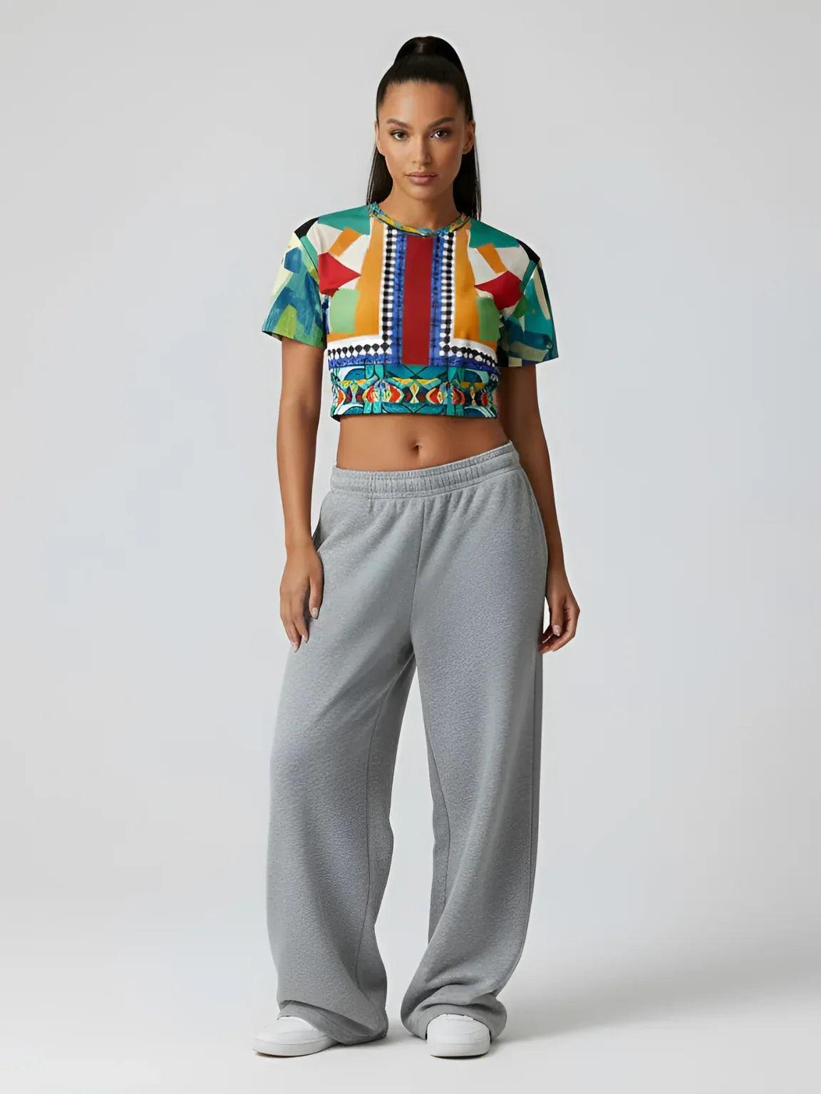Interior Salon with Forget-Me-Nots - Matisse - in Full Glory Eco-Poly Short Sleeve Cropped Pullover
