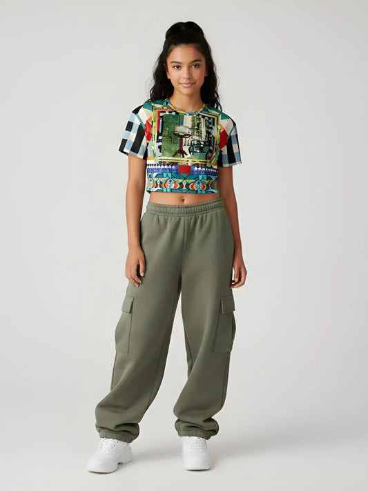 Interior Salon With Forget-Me-Nots - Matisse - Eco-Poly Short Sleeve Cropped Pullover