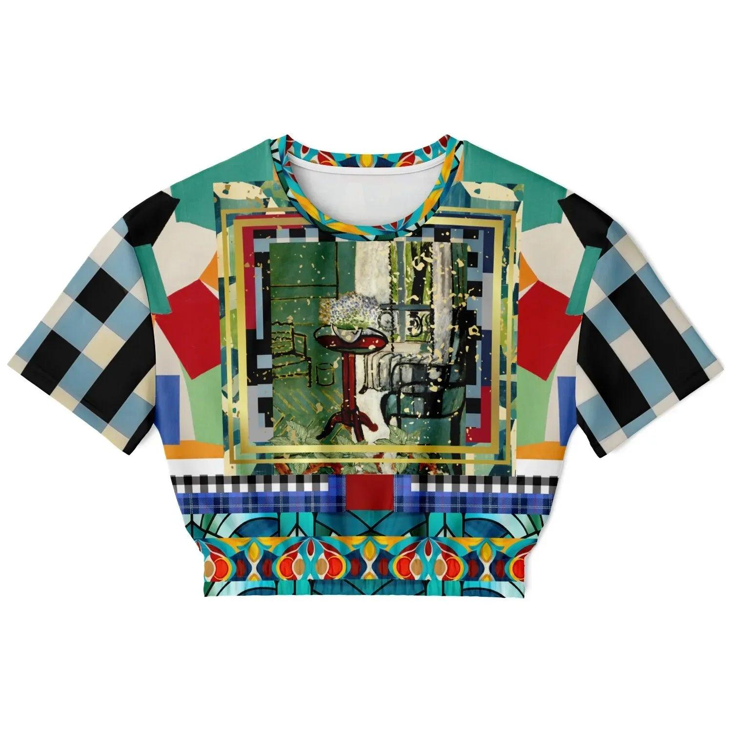 Interior Salon With Forget-Me-Nots - Matisse - Eco-Poly Short Sleeve Cropped Pullover