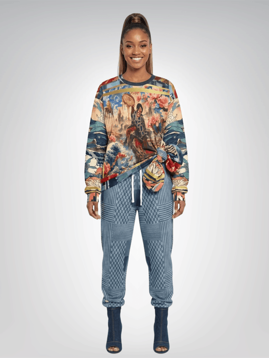 Denim Railroad Patchwork Print Eco-Poly Unisex Joggers