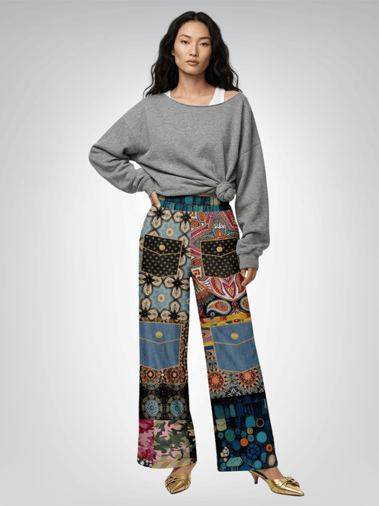 Koi Among the Stones in Painted Pond and Patches Eco-Poly Wide Leg Pants