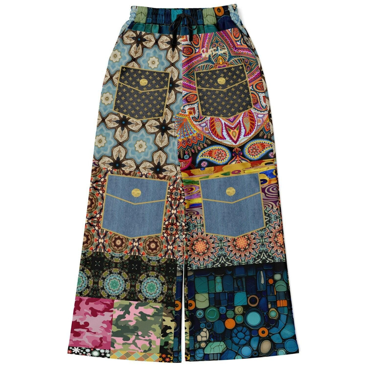 Koi Among the Stones in Painted Pond and Patches Eco-Poly Wide Leg Pants