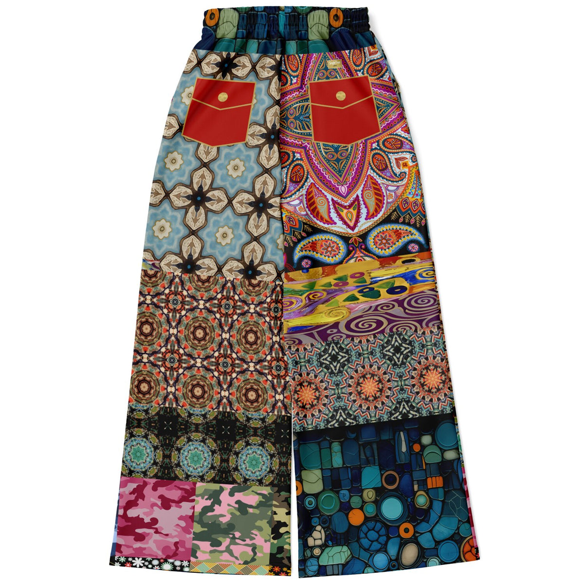 Koi Among the Stones in Painted Pond and Patches Eco-Poly Wide Leg Pants
