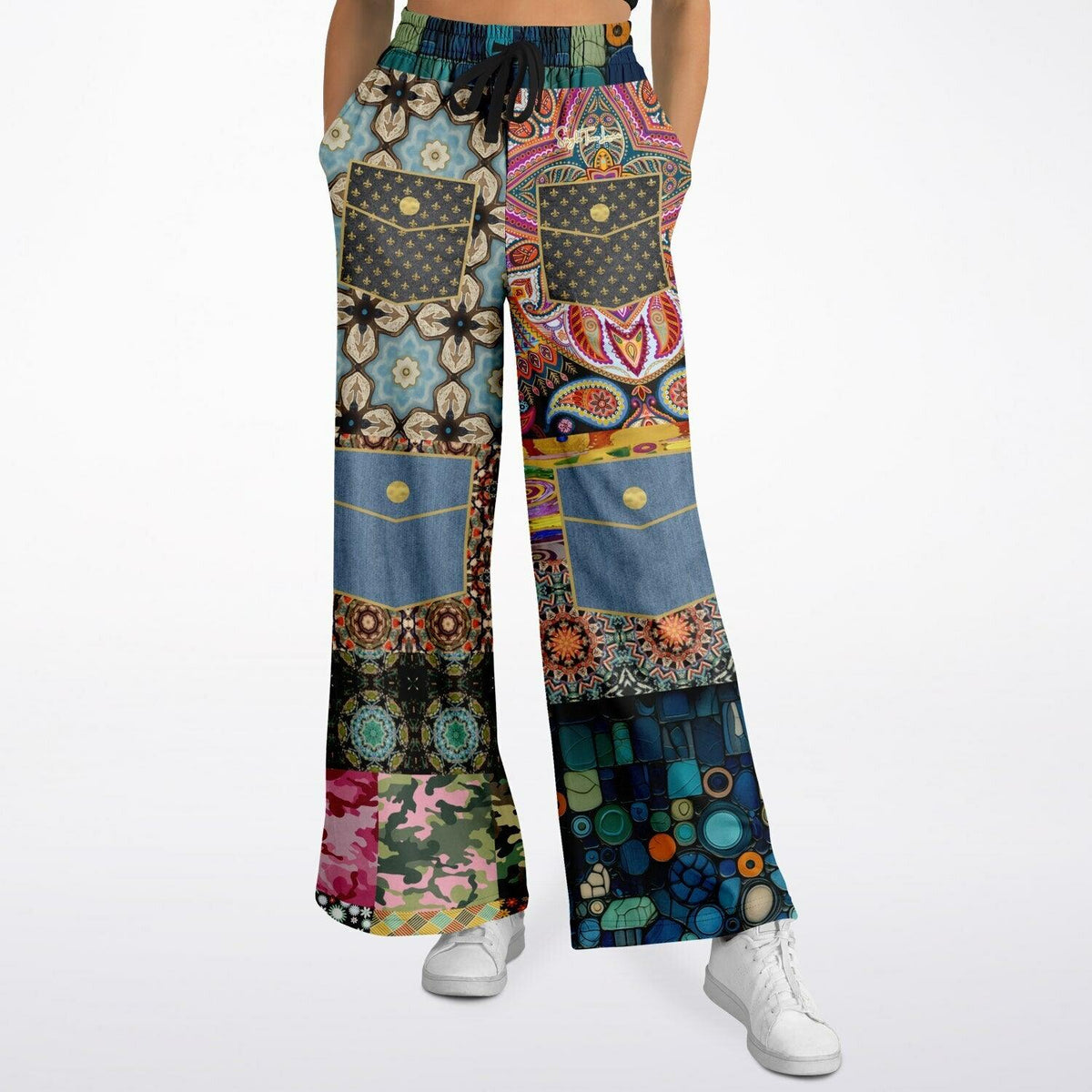 Koi Among the Stones in Painted Pond and Patches Eco-Poly Wide Leg Pants