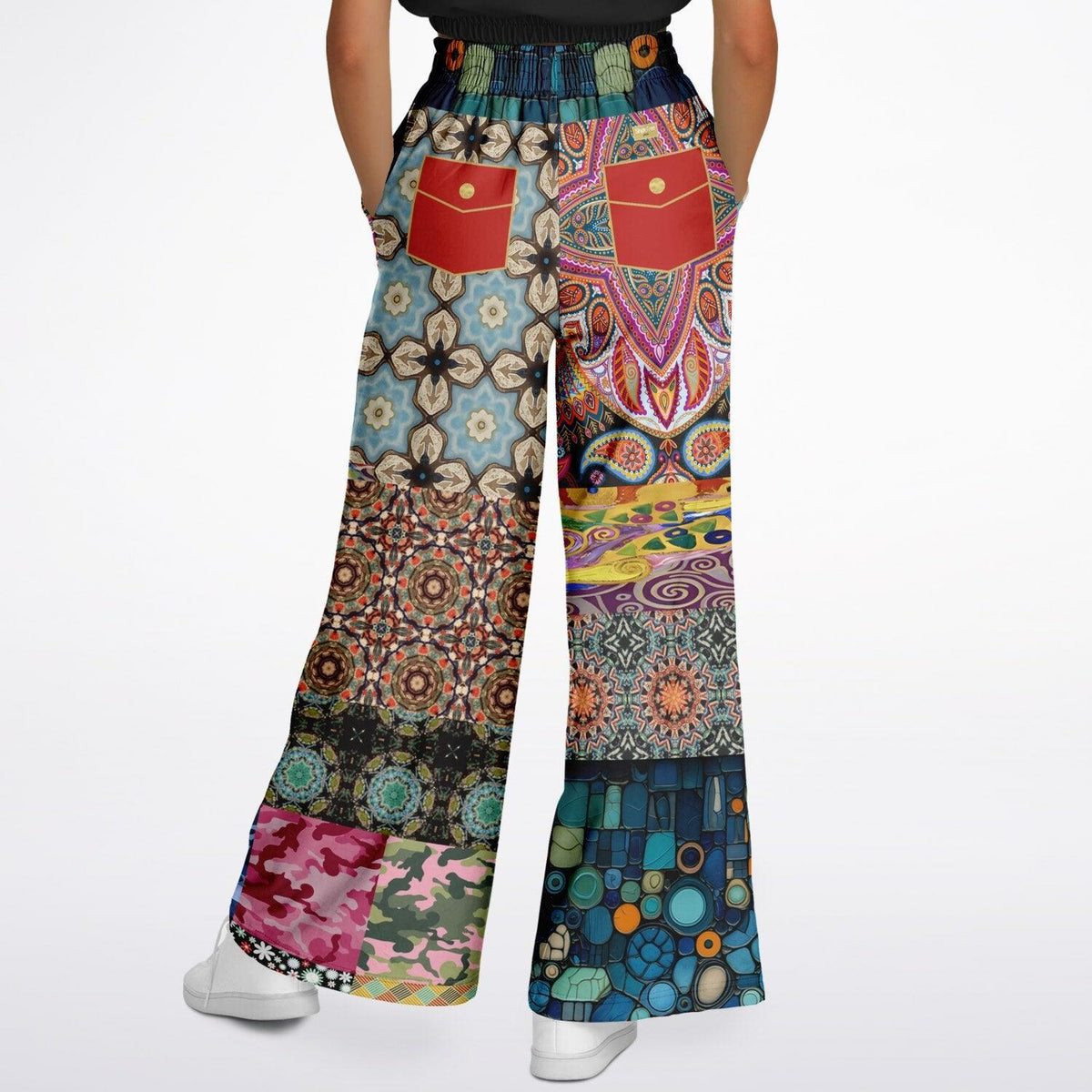 Koi Among the Stones in Painted Pond and Patches Eco-Poly Wide Leg Pants
