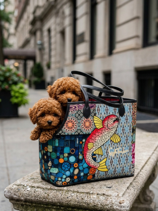 Koi Among the Stones Vegan Leather Pet Carrier Tote