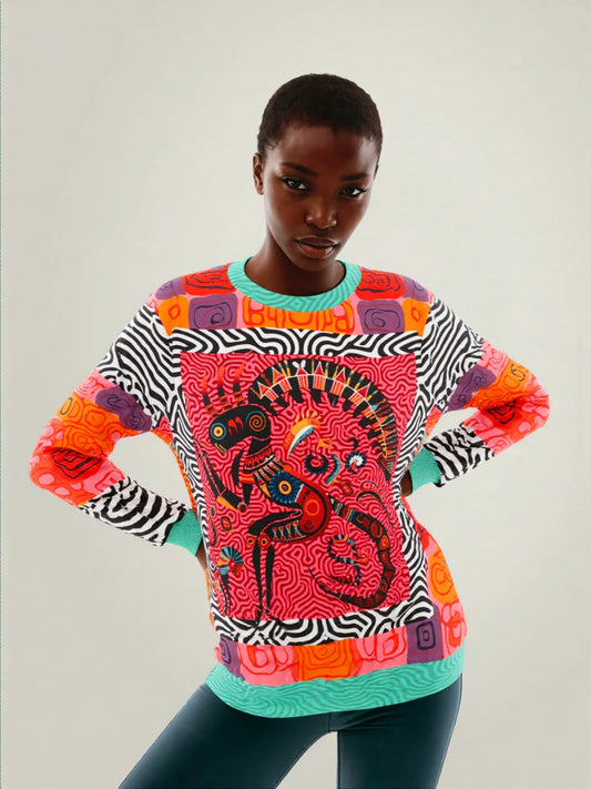 Kokopelli in Abstract Abundance Unisex Sweatshirt (Gold Label)