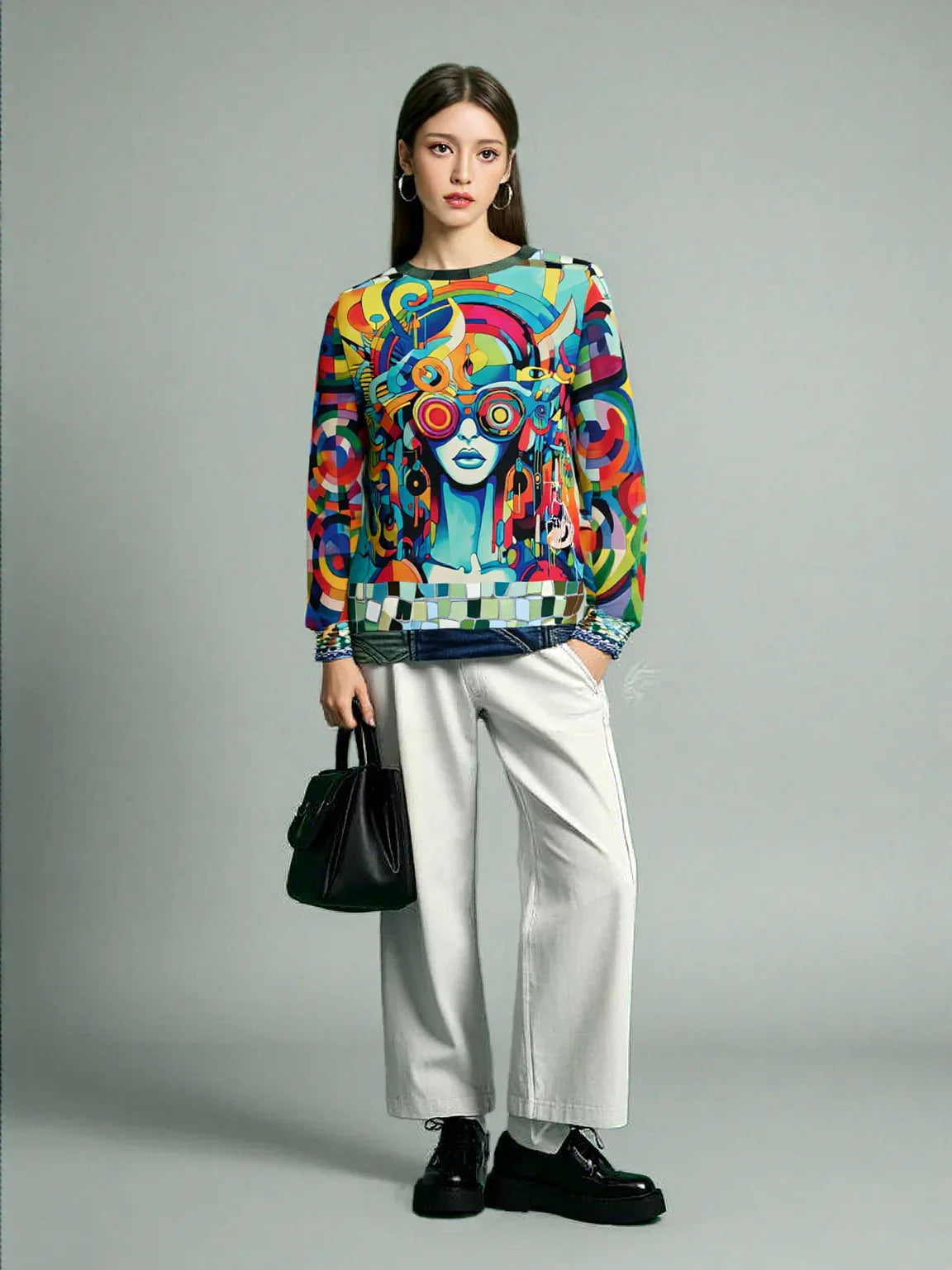 Lady Liberty of Galactica Geometric Mosaic Pattern Unisex Sweatshirt (Gold Label)