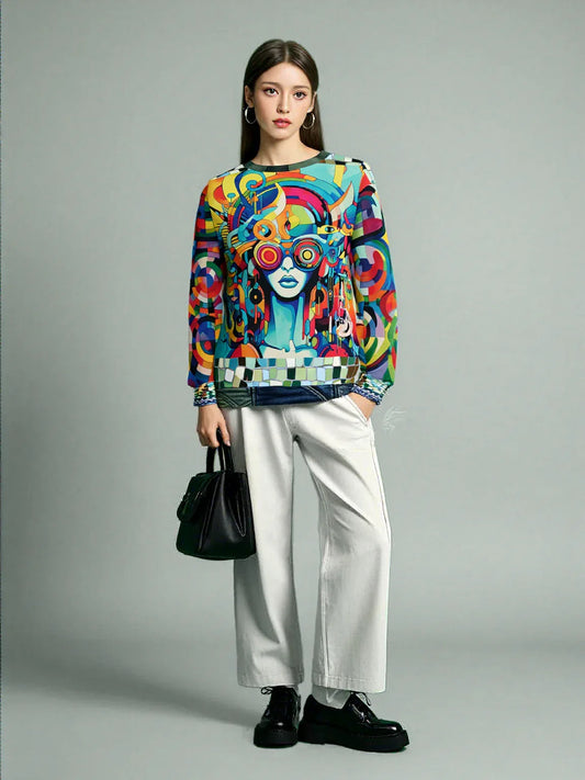 Lady Liberty of Galactica Geometric Mosaic Pattern Unisex Sweatshirt (Gold Label)