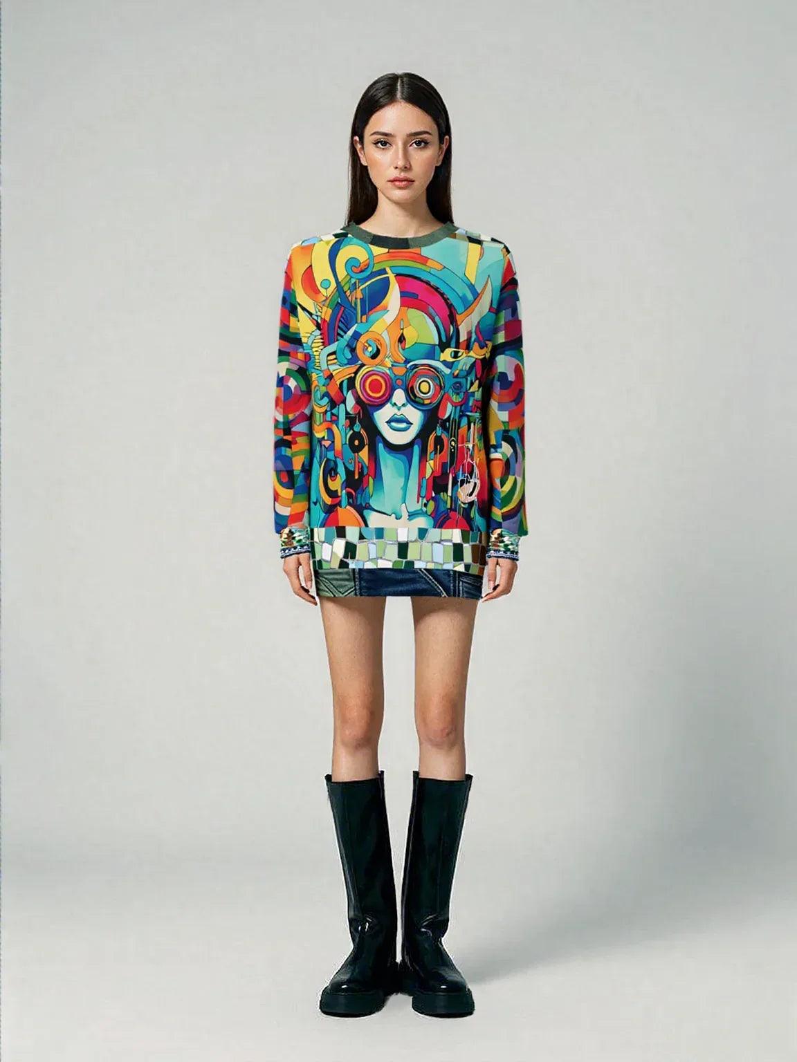 Lady Liberty of Galactica Geometric Mosaic Pattern Unisex Sweatshirt (Gold Label)