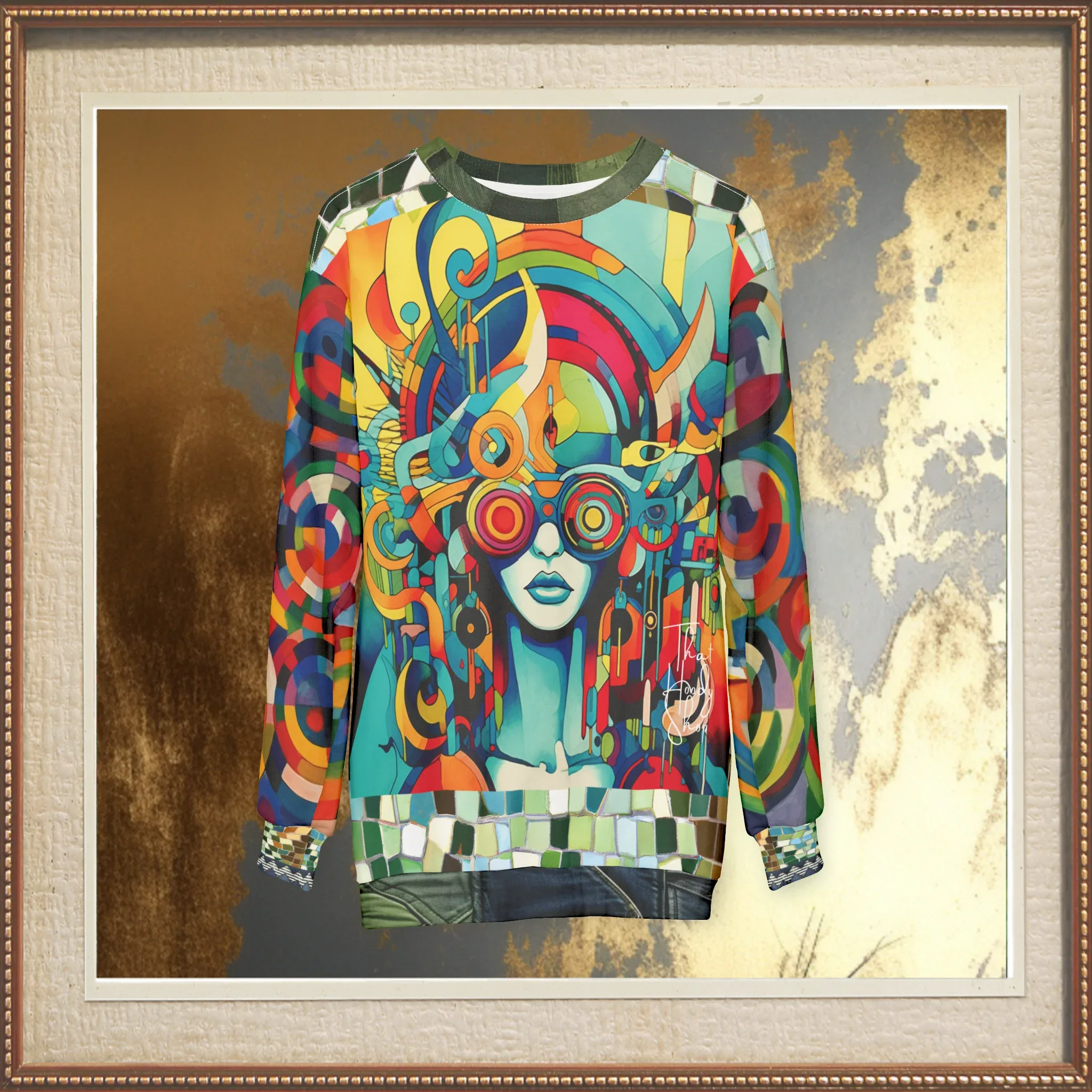 Lady Liberty of Galactica Geometric Mosaic Pattern Unisex Sweatshirt (Gold Label)