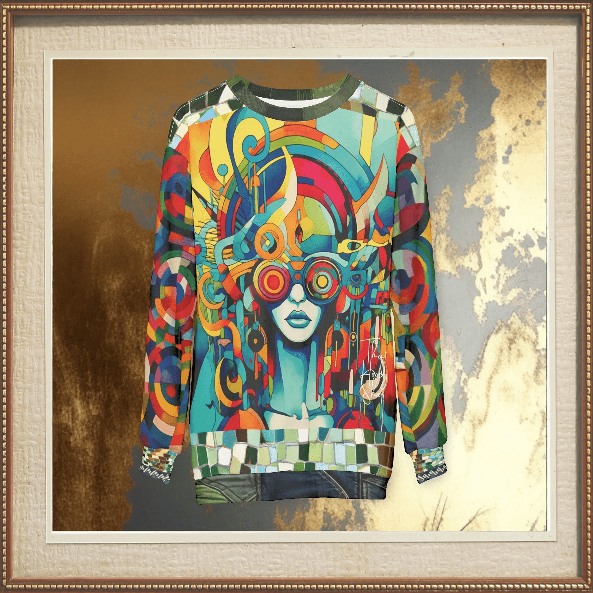 Lady Liberty of Galactica Geometric Mosaic Pattern Unisex Sweatshirt (Gold Label)