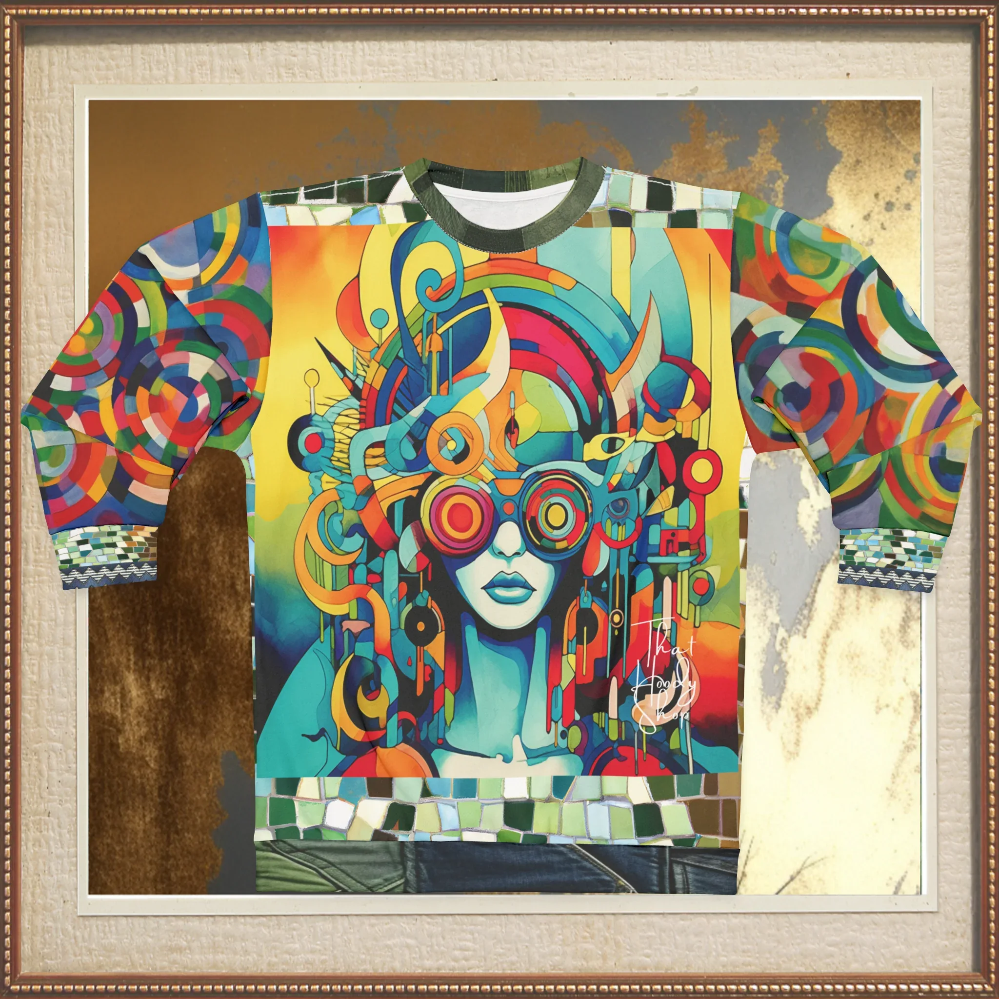 Lady Liberty of Galactica Geometric Mosaic Pattern Unisex Sweatshirt (Gold Label)