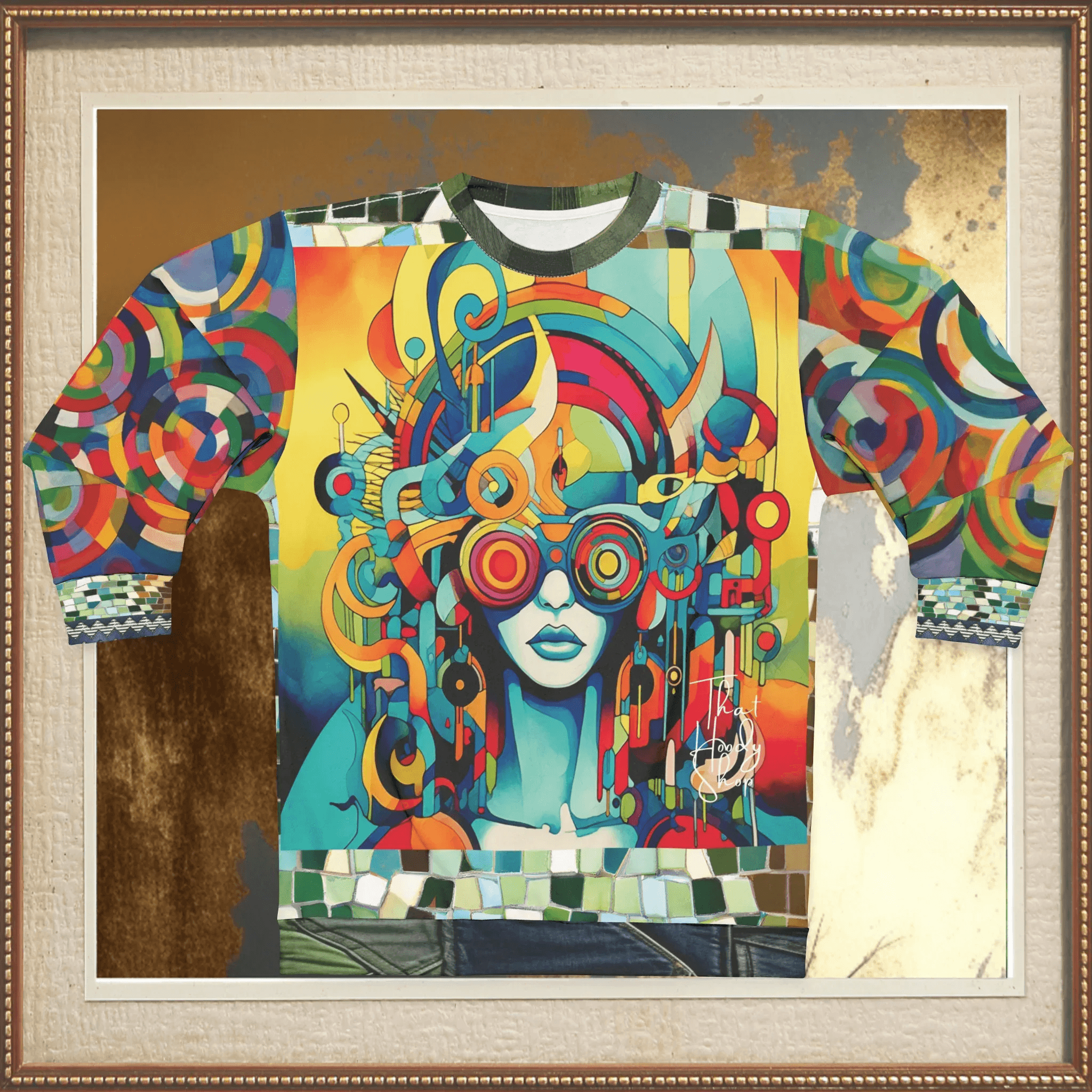 Lady Liberty of Galactica Geometric Mosaic Pattern Unisex Sweatshirt (Gold Label)