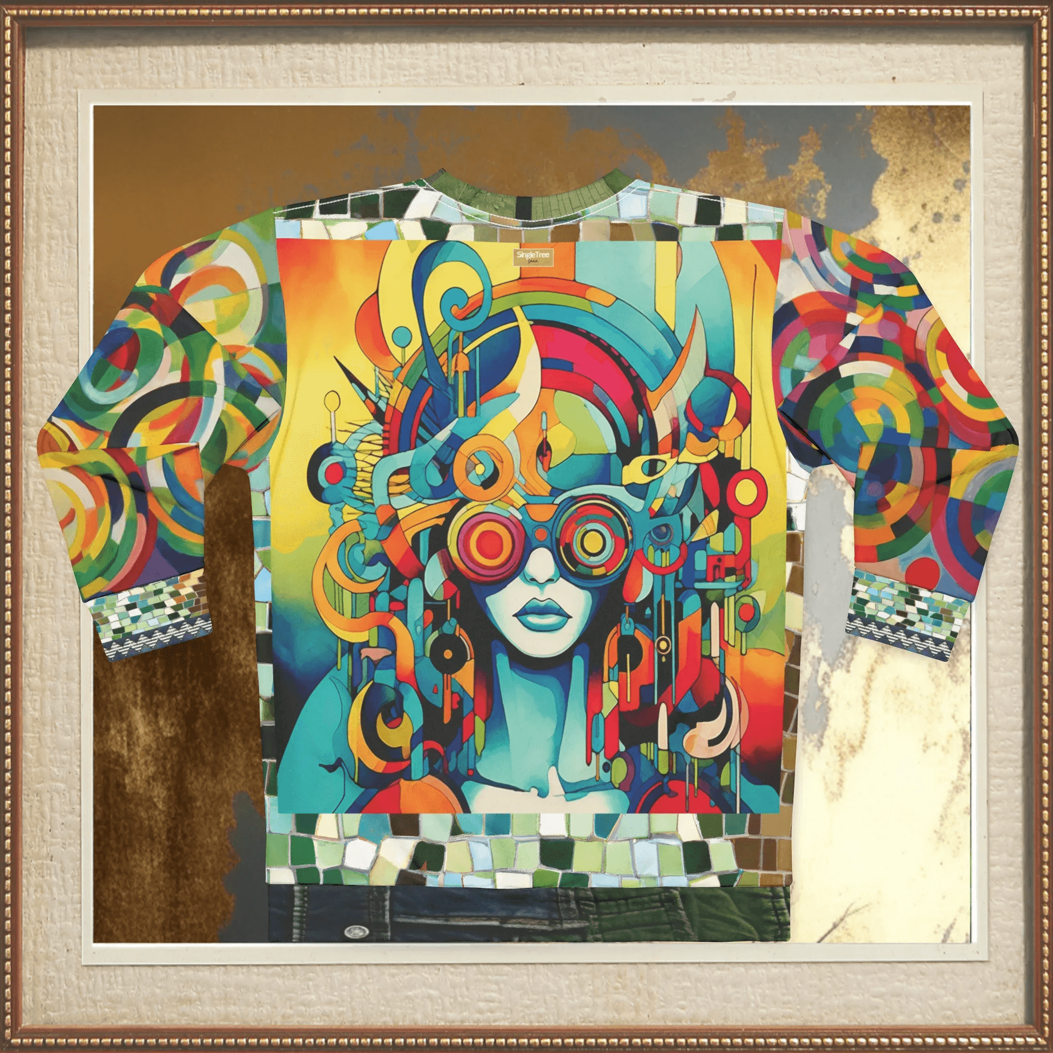 Lady Liberty of Galactica Geometric Mosaic Pattern Unisex Sweatshirt (Gold Label)