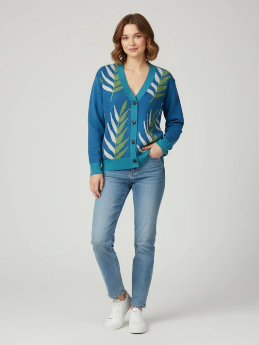 Leaves in the Palm in Blue Knitted Cardigan