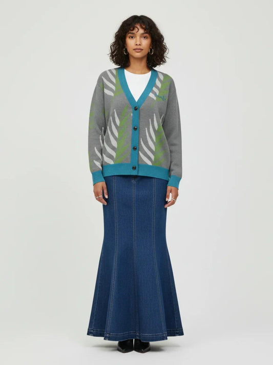 Leaves in the Palm in Grey Knitted Cardigan